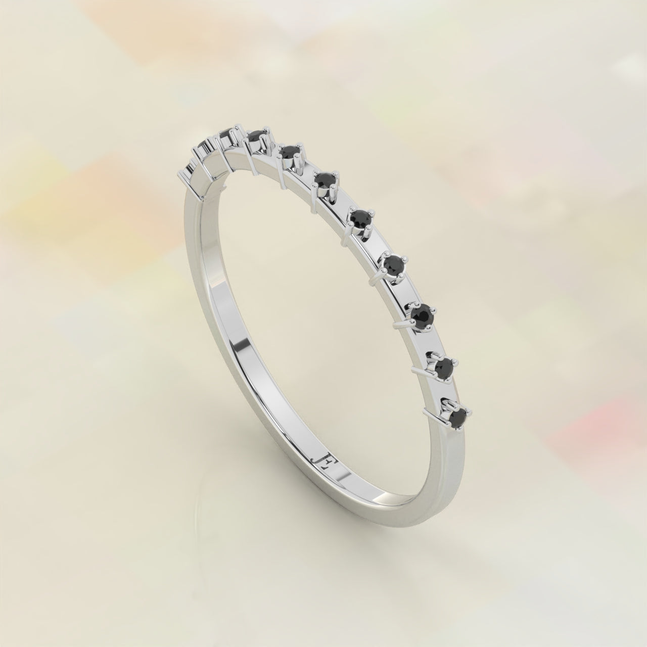 Natural Diamond Prong Set | Round Shape Black Diamond | Half Eternity Engagement Ring | Minimalist Ring