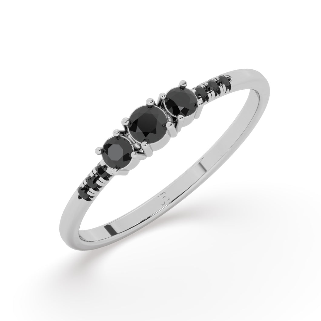 Natural Diamond Prong Set | Round Shape Black Diamond | Engagement Ring | Minimalist Ring